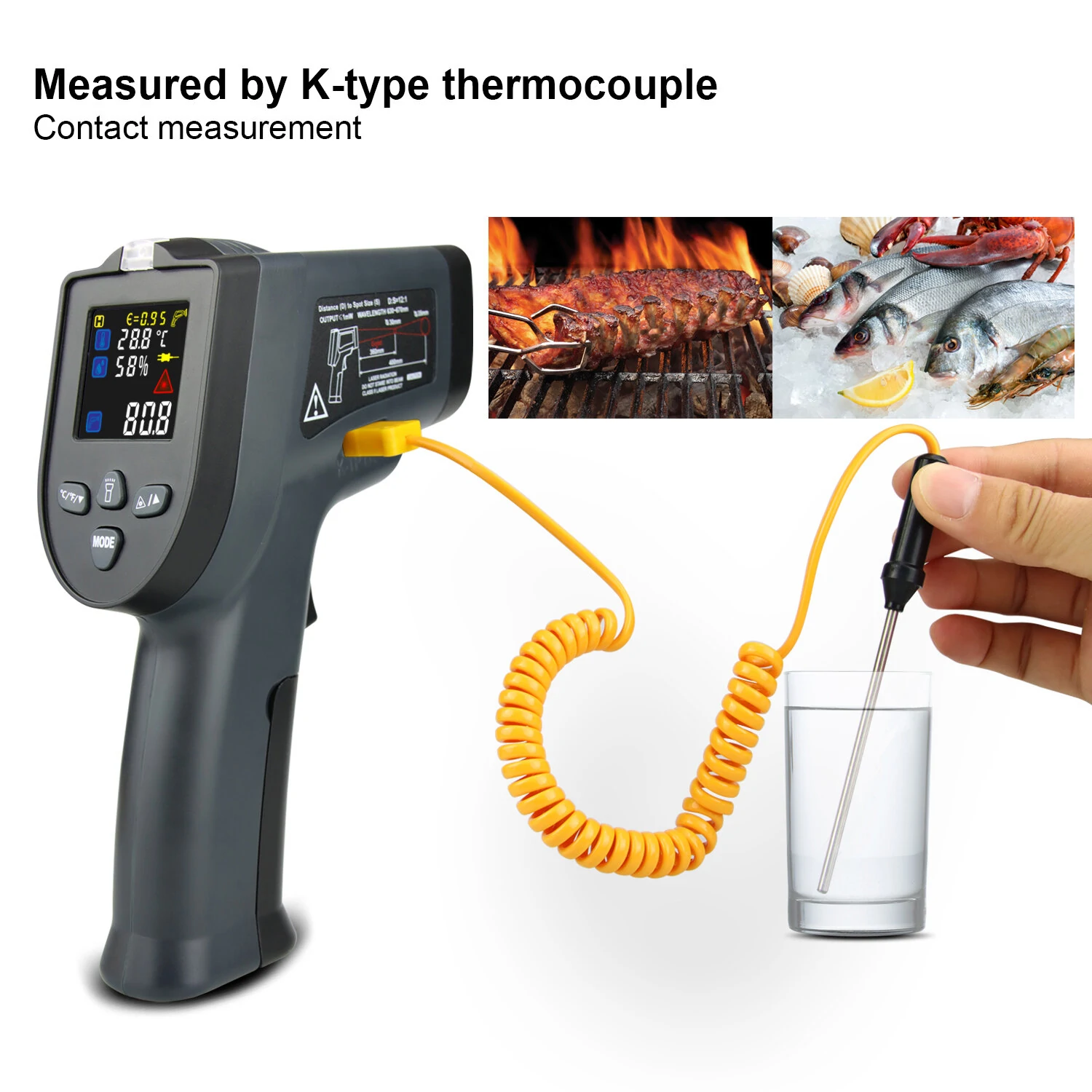 Upgraded Non-contact Dual Laser Infrared Thermometer -50 to 550°C with K-Type Thermocouple - Image 2