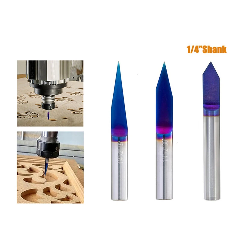 YK20 Tungsten Carbide V Groove CNC Router Bit - 1/4 Inch Shank | 15° 30° 60° Angles for Wood Acrylic Aluminum Engraving - Image 2