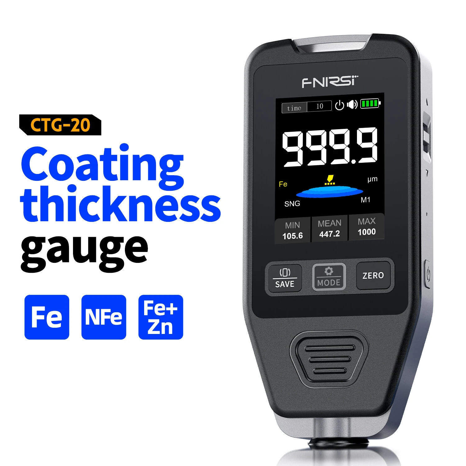 FNIRSI CTG-20 Car Paint Thickness Gauge | 0-1400um for Metal & Putty | Fe nFe Fe+Zn Modes - Image 2