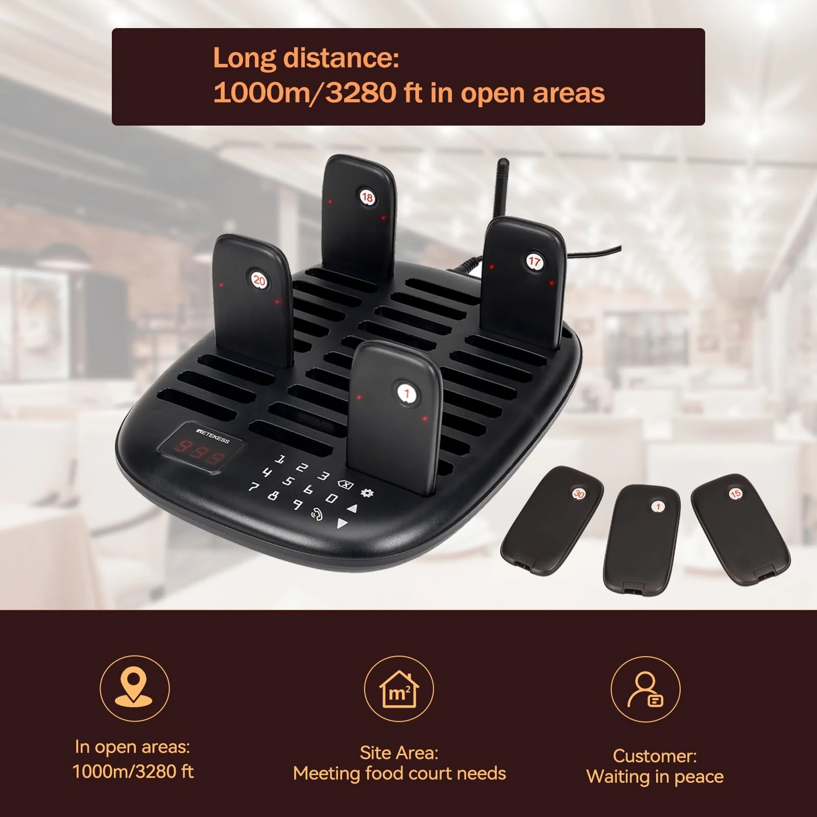 Retekess TD175 Wireless Pager System - 30 Pager Set | 1000m Range, Vibration & Flashing - Image 2