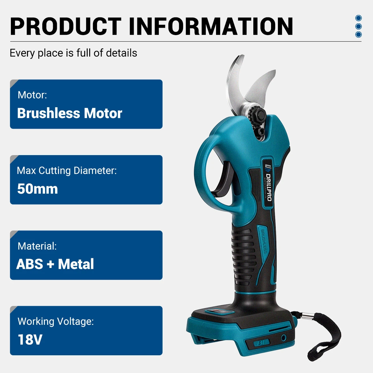 Drillpro 18V Cordless Electric Pruner - Brushless Motor | 50mm Cutting Diameter - Image 2