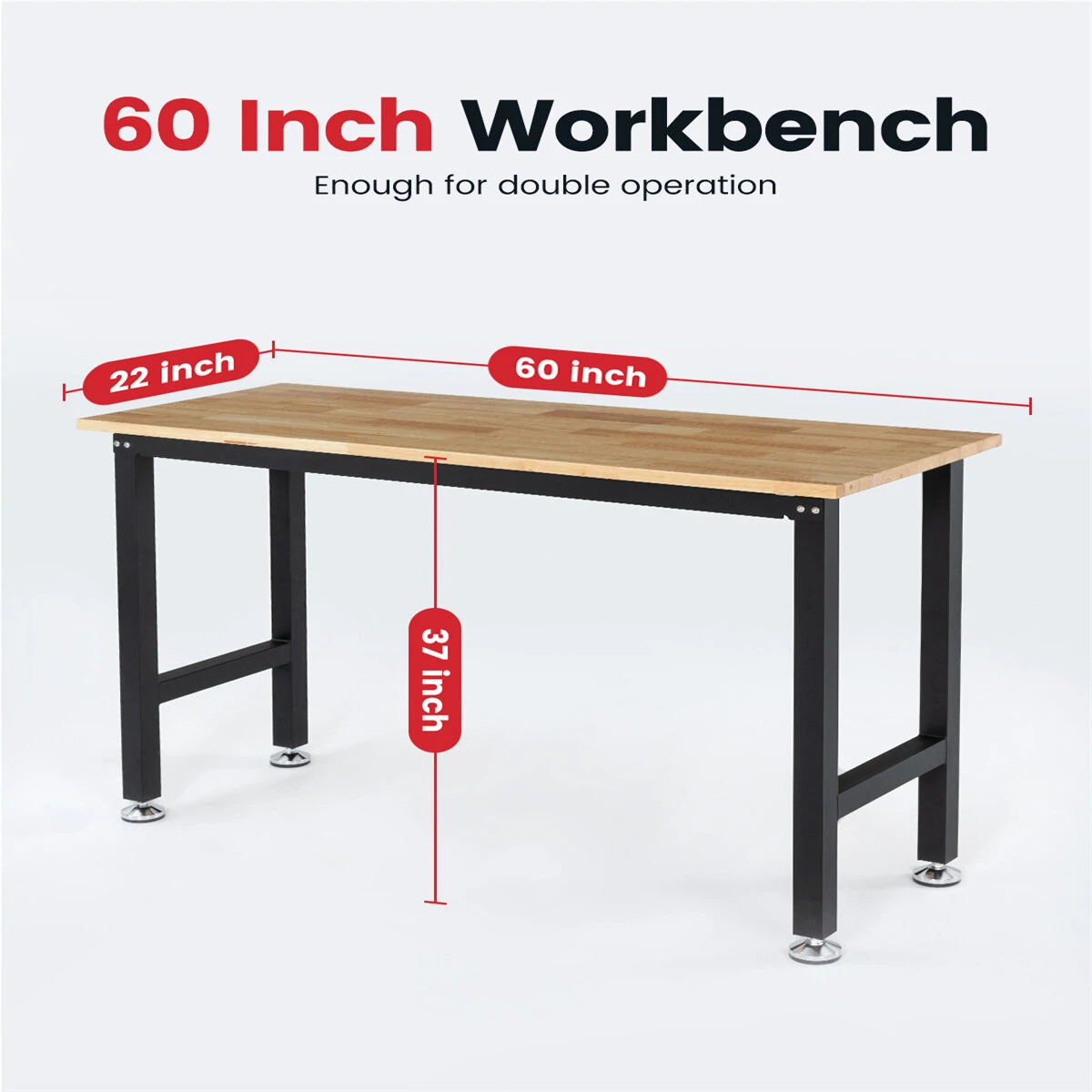 ENJOYWOOD 60 Inch Heavy Duty Workbench - Rubberwood Top Workstation for Woodworking Shop - Image 3