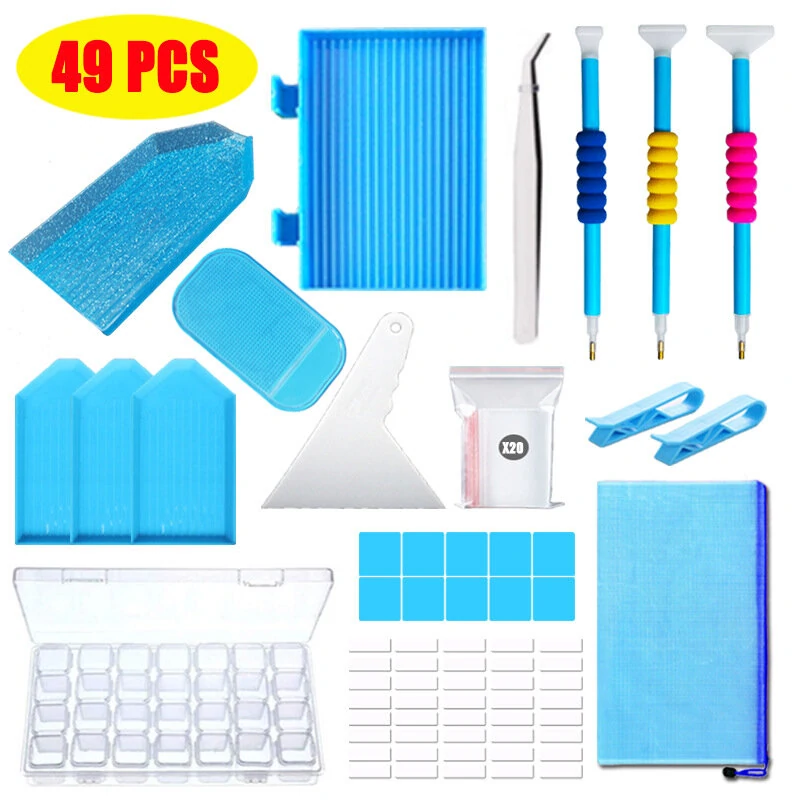 Blue Drill Pen Diamond Painting Tool Set - 79PCS with LED Light Board & 32 Grid Bead Box - Image 5
