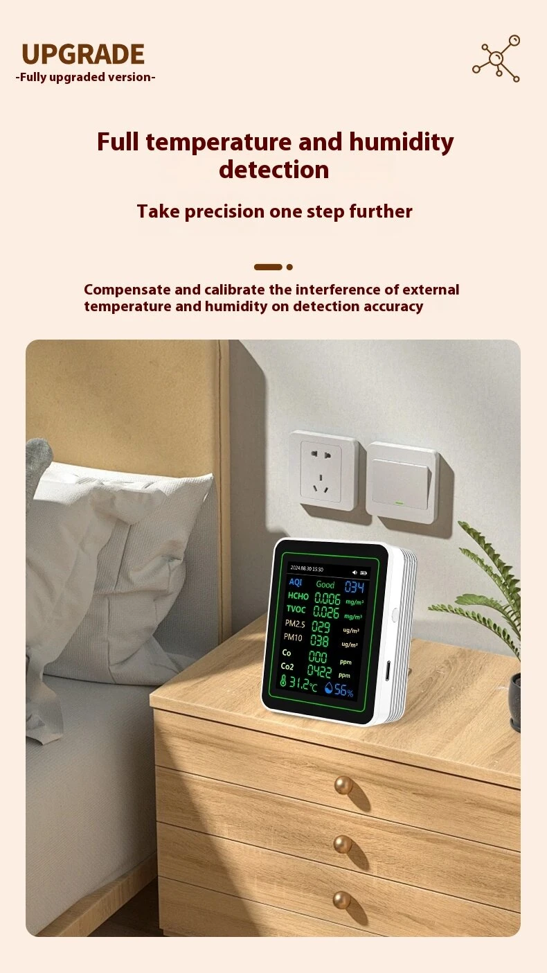 ZN-MT14 Air Quality Monitor | 12-in-1 Formaldehyde & PM2.5 Detector | Rechargeable LCD Display - Image 5