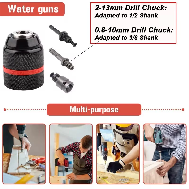 Metal Drill Chuck 13mm Threaded Keyless - Hex Shank SDS Square Adapter for Drill Bits - Image 4