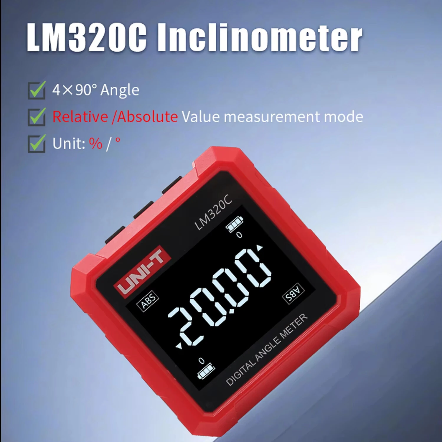 UNI-T LM320C Digital Inclinometer | 360° Magnetic Angle Meter ±0.2° Accuracy - Image 2