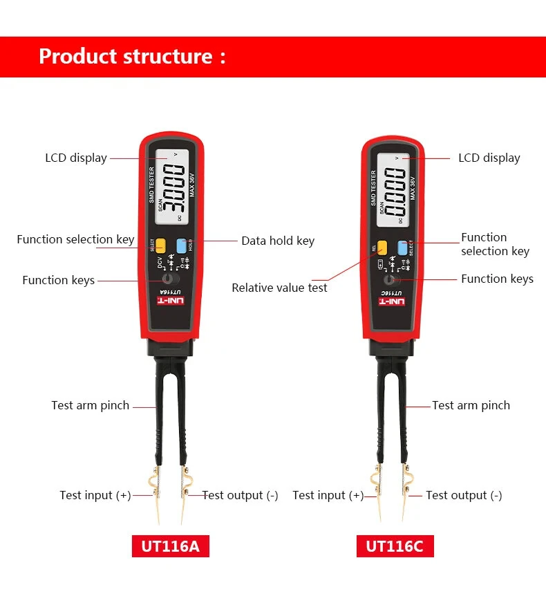 UNI-T UT116A SMD Tester - Rotatable Tweezer Multimeter | 3000 Counts - Image 5