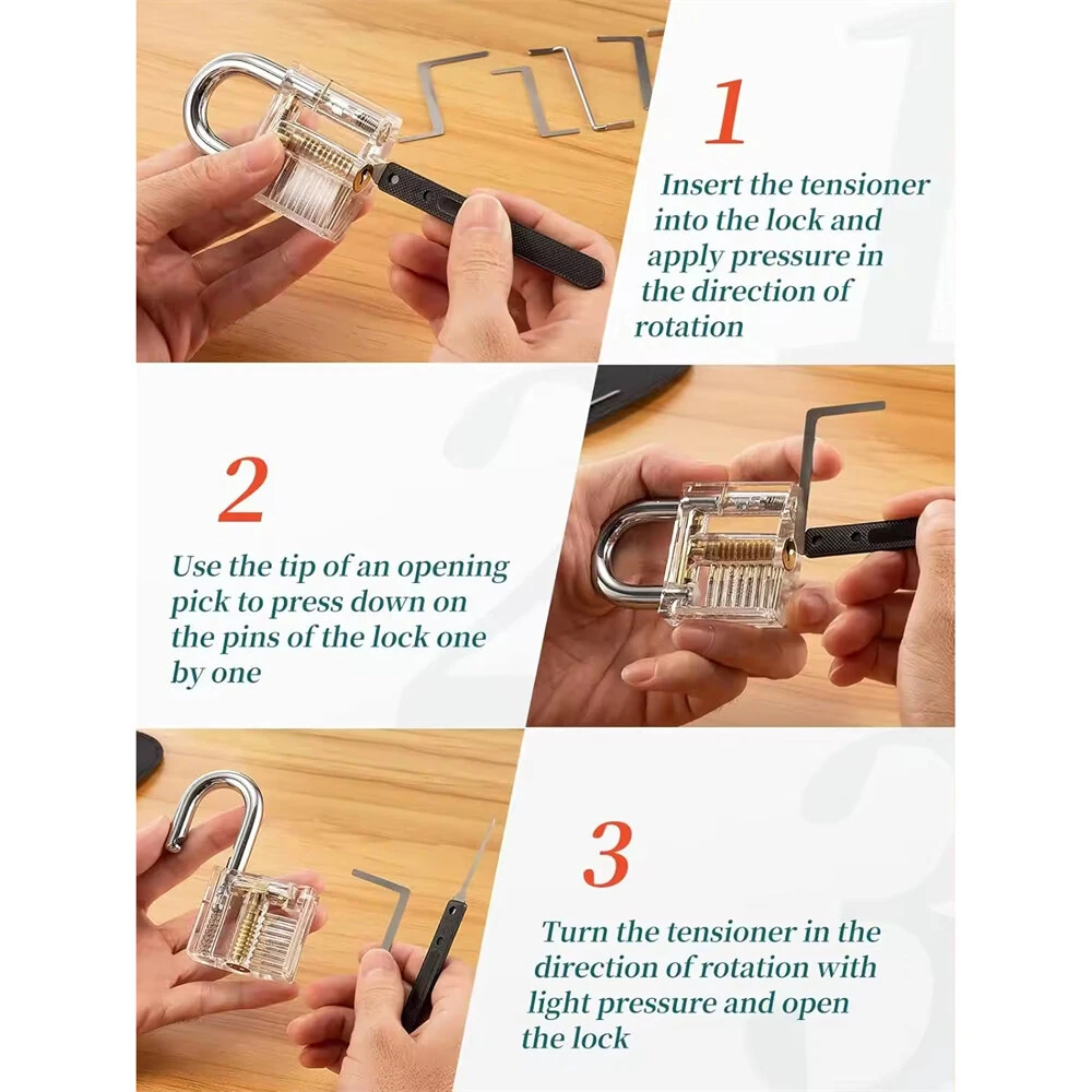 36pcs Lock Pick Set with Transparent Training Locks | Practice Kit & Anti-Slip Grip - Image 3