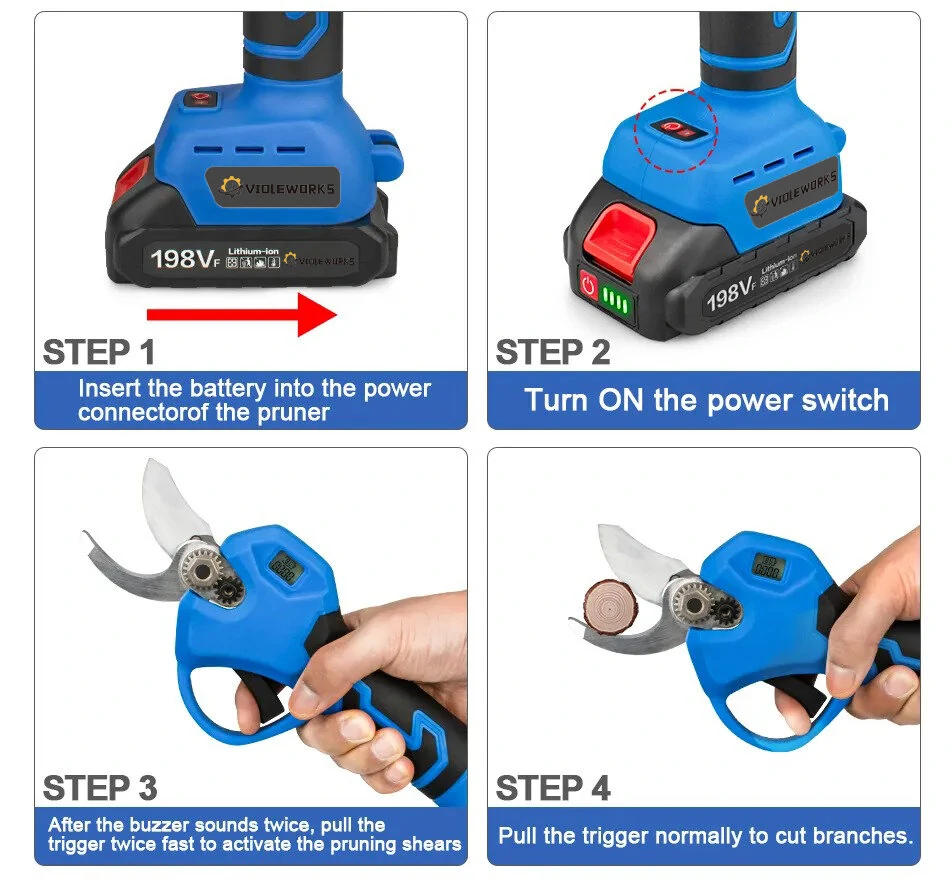 VIOLEWORKS 30mm Brushless Electric Pruner - Cordless For 18V Battery | Fruit Tree & Bonsai Tool - Image 4