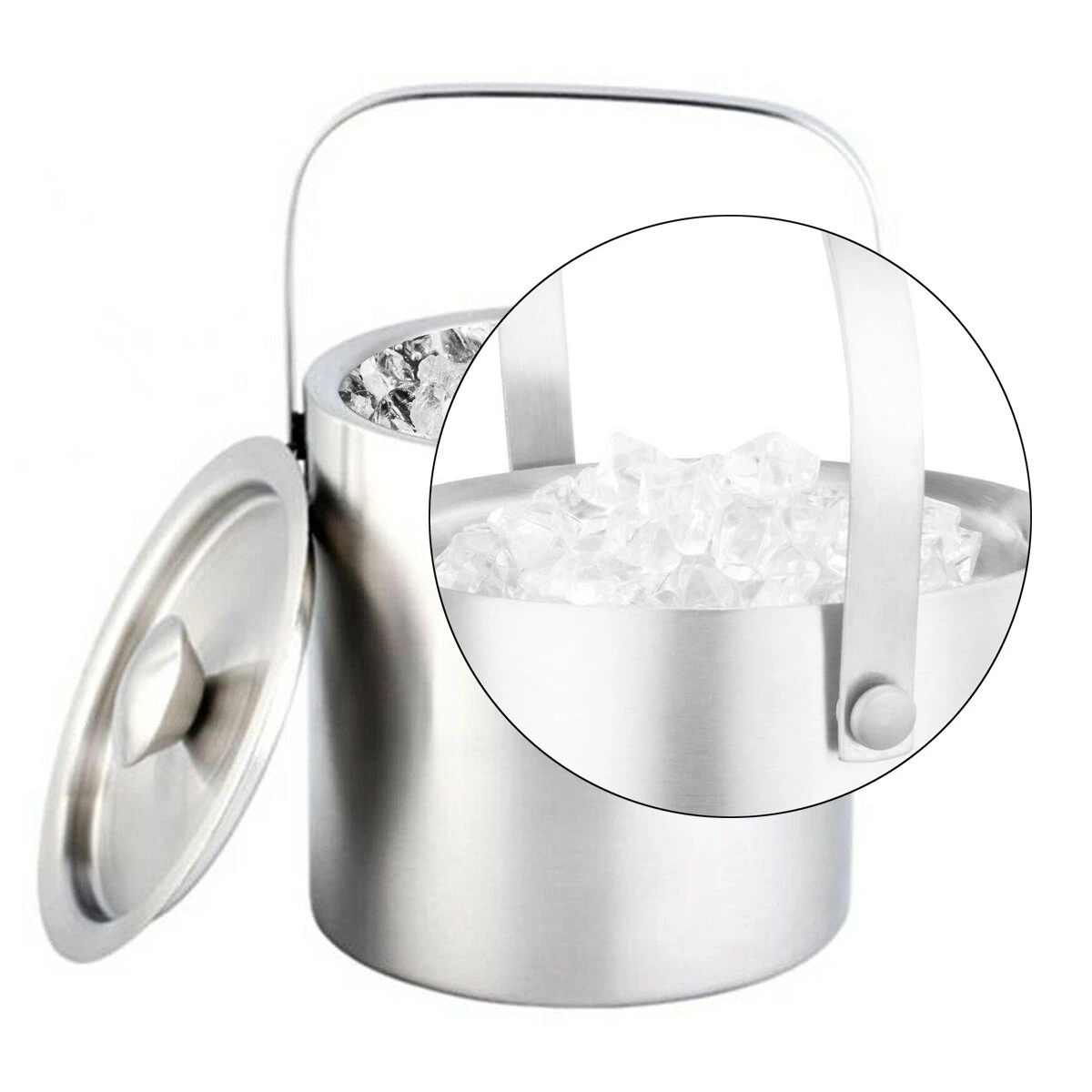 1.3L Double Wall Insulated Ice Bucket with Tongs | Stainless Steel Handle - Image 3