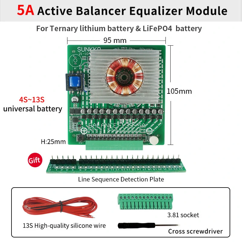 SUNKKO 5A Active Equalizer - Lithium Battery Balancer for 13S/24S - High Current Repair Board - Image 2