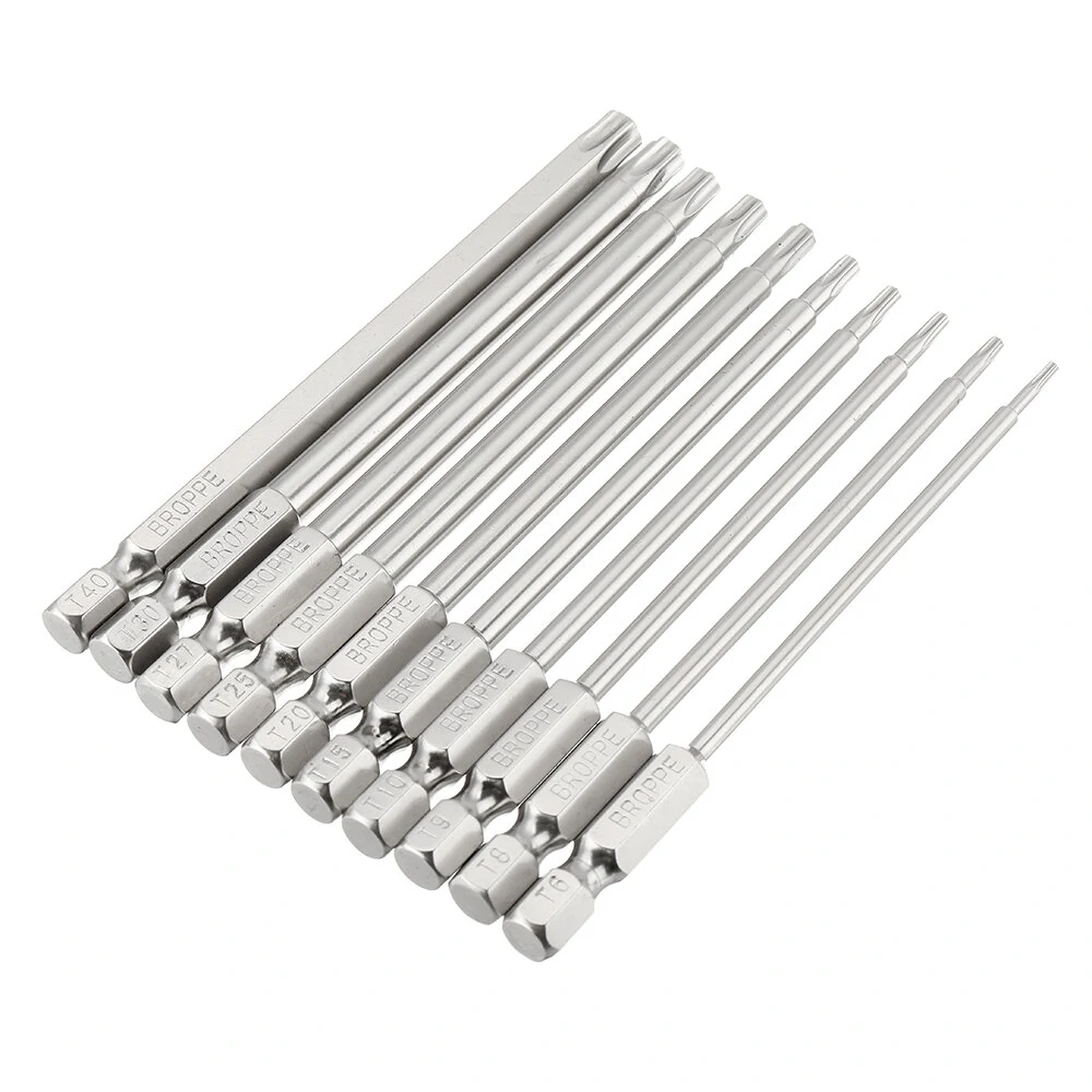 BROPPE 10Pcs S2 Alloy Steel Torx Screwdriver Bits | T6-T40 | 1/4 Inch Hex - Image 2