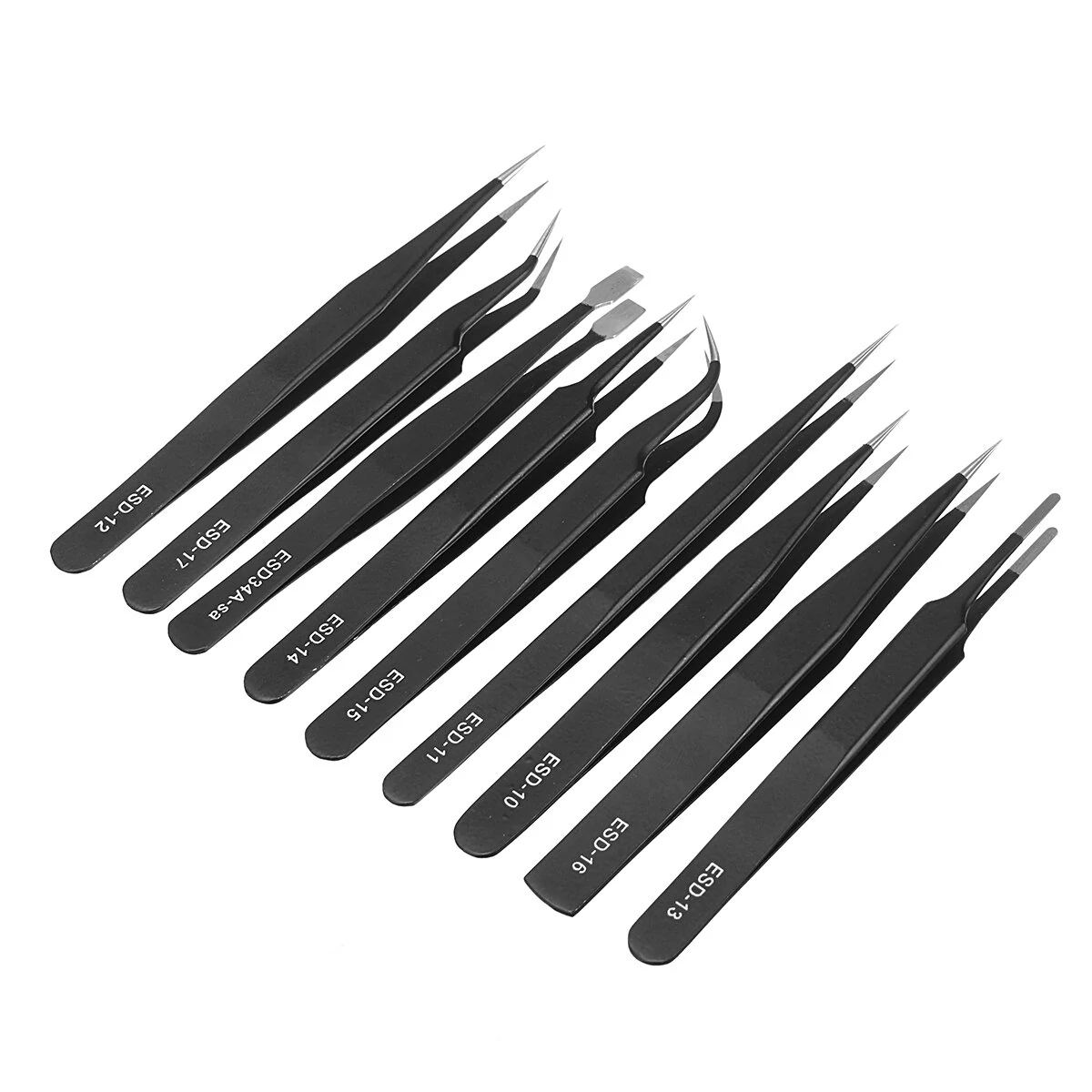 DANIU 9pcs ESD Anti-static Tweezers Set | Stainless Steel with Storage Bag - Image 4