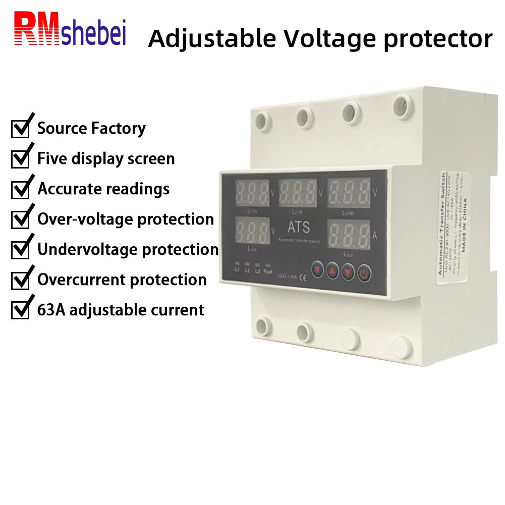 Three-Phase Digital Voltage Protector 63A 220V | Auto-Switching & Real-Time Monitoring - Image 2