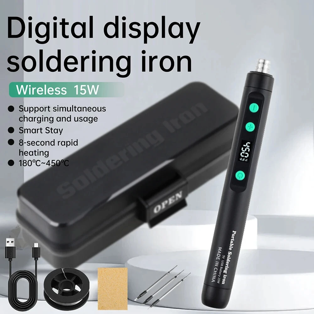 USB Soldering Iron Kit - Rechargeable Type-C 15W | Adjustable Temperature 200-450°C | Rapid Heating Compact Welding Tool - Image 2