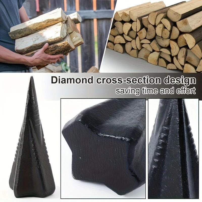 Manual 4-Way Log Splitter - Diamond Steel Wedge with Anti-Rust Coating | Labor Saving Sledgehammer Tool - Image 4