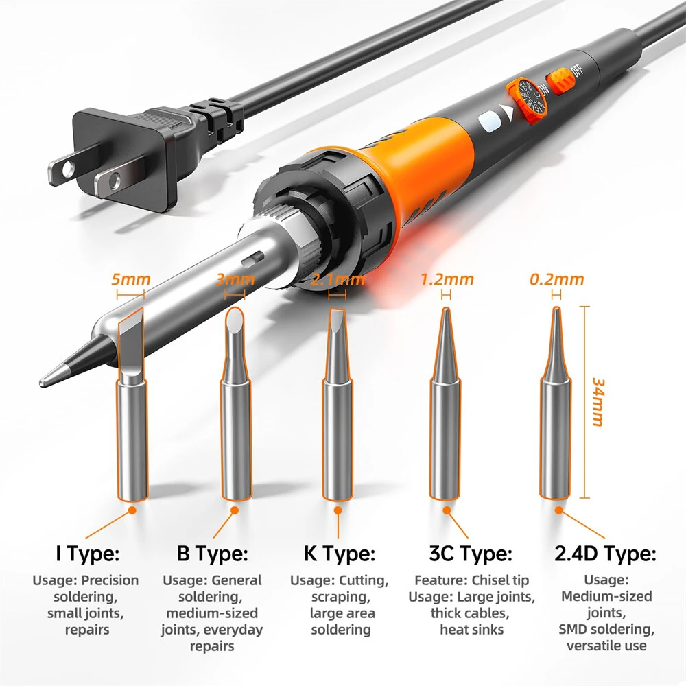 Premium 60W Adjustable Temp Soldering Iron Kit 200-450°C | Ceramic Heater with Solder Tips, Wire & Pump - Image 5