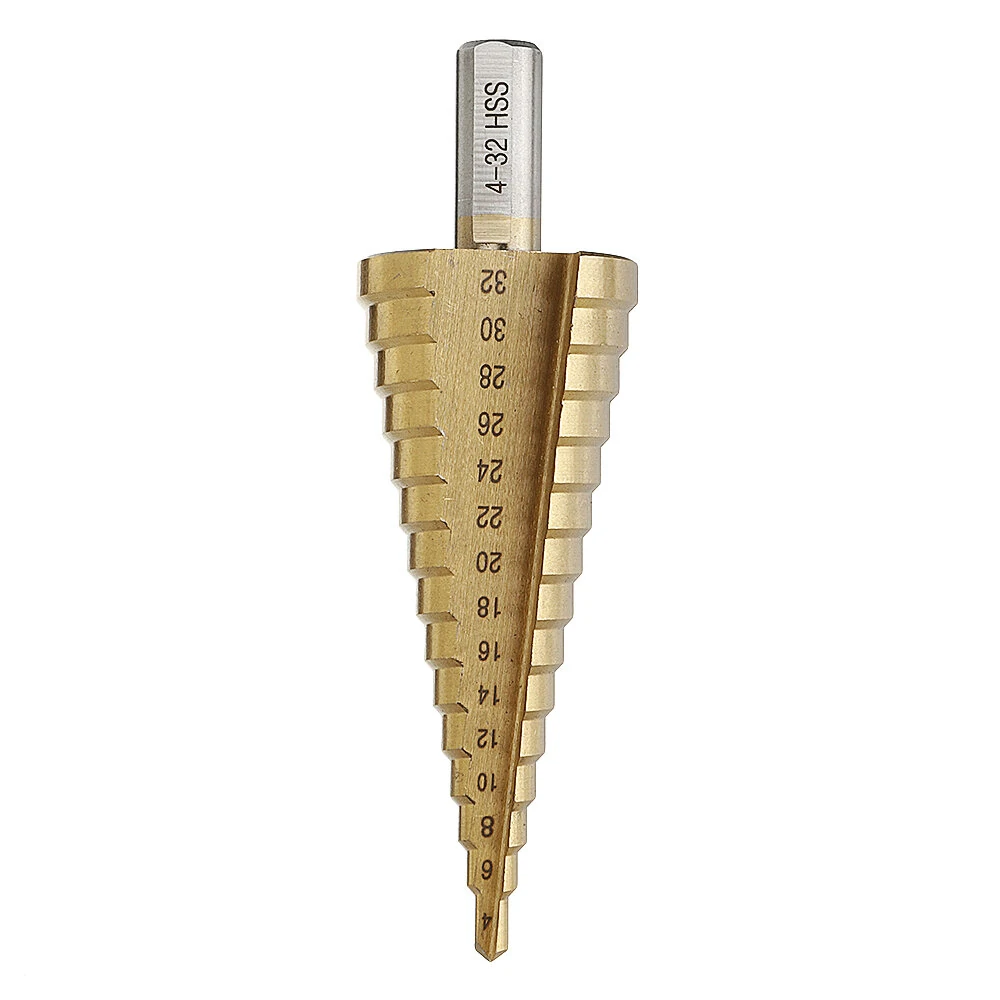 Drillpro HSS 6542 Titanium Coated Step Drill Bit | 4-12/20/32mm Triangle Shank - Image 5