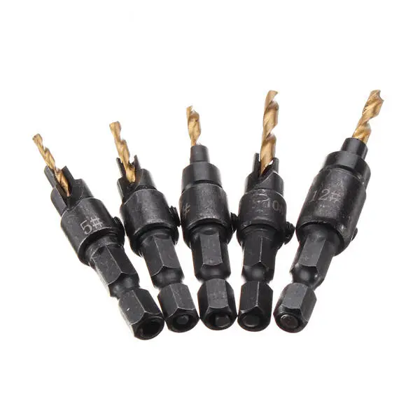 HSS Countersink Drill Bit Set - 5pcs 5/6/8/10/12mm Pilot Hole Woodworking Tool - Image 4