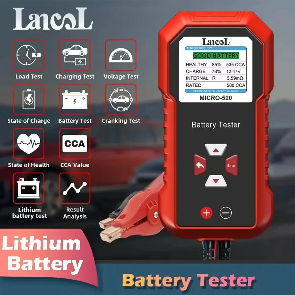 Lancol MICRO-500 Battery Tester - 12V Lead-Acid & Lithium - Color LCD Display - Image 2