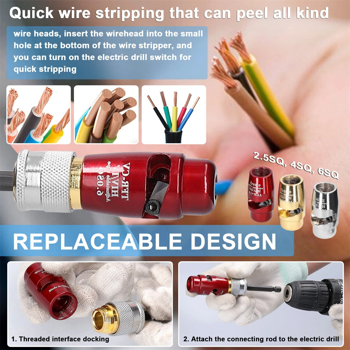 Wire Stripper for Electric Drills - Adjustable & Corrosion-Resistant for Installations - Image 4