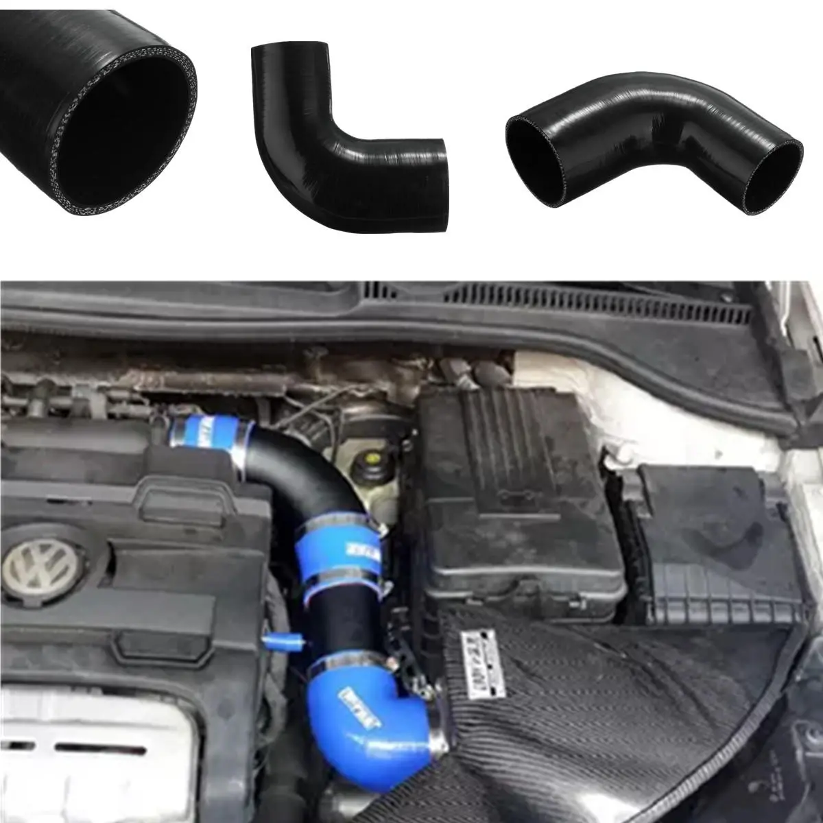 Black 150mm Silicone Turbo Coolant Hose - 90 Degree Vacuum Tube - Image 2