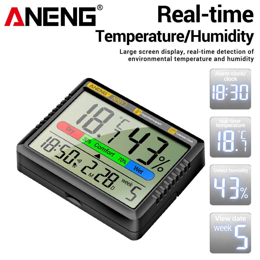 ANENG AP01 Hygrometer - LCD Display Clock Calendar | Temperature & Humidity Monitor for Home Office - Image 5