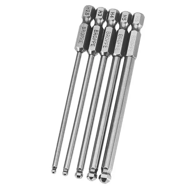 Broppe 5pcs Magnetic Ball Screwdriver Bits - 2.5 to 6mm Sizes | 100mm 1/4 Inch Hex - Image 2