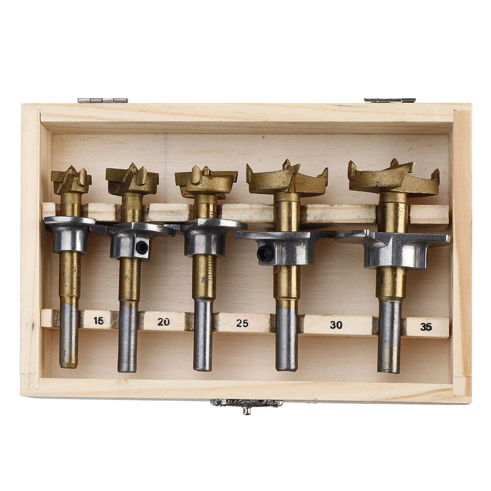 Drillpro 5PCS Forstner Bit Set - 15-35mm Titanium Coating - Wood Hinge Hole Opener - Image 2