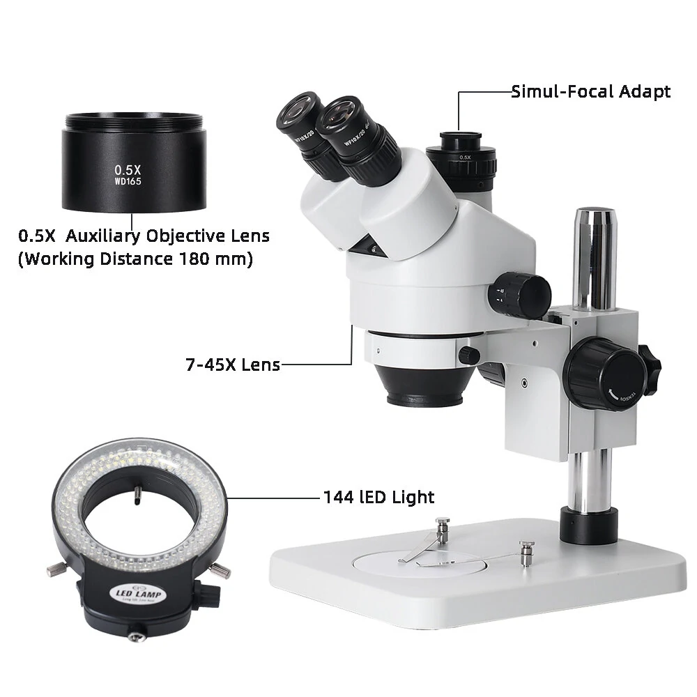 HAYEAR 7045 Simul-Focal Trinocular Stereo Microscope | 3.5-50X Magnification - Image 5