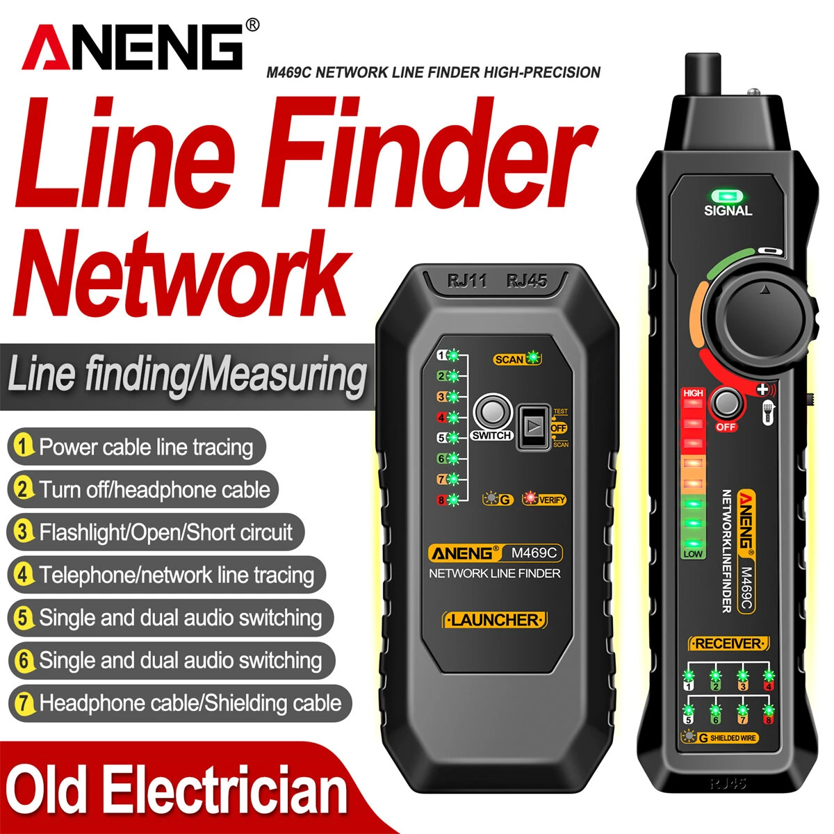 ANENG M469C Network Cable Tester | RJ11 RJ45 Line Finder with Flashlight & Low Voltage Alert - Image 2