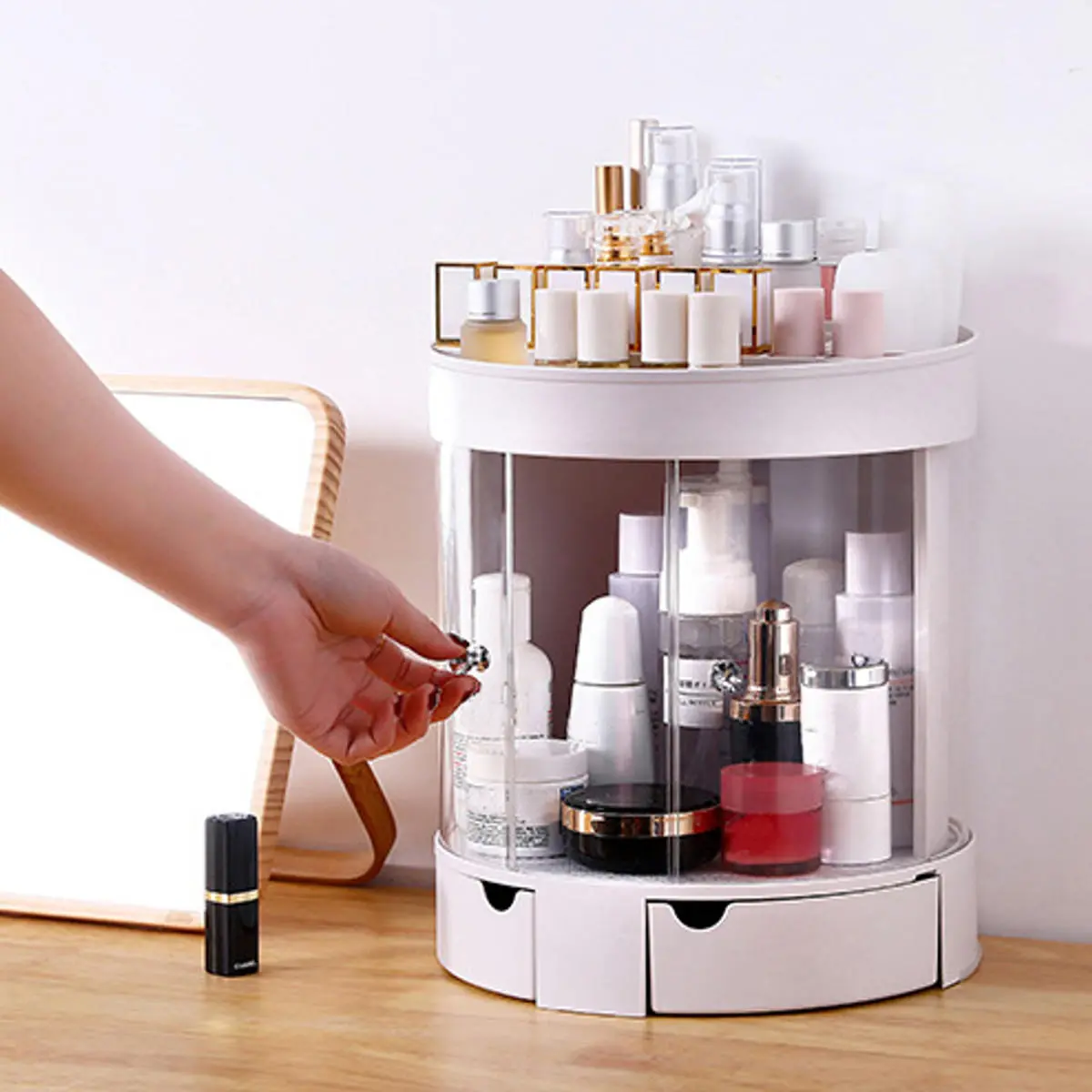 3 Layer Transparent Makeup Organizer - Desktop Cosmetic Storage Bag Drawer - Image 5