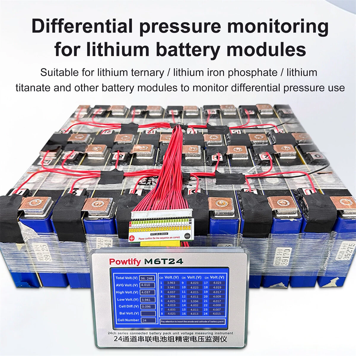 SUNKKO M6T24 Battery Pack Monitor - 24 Channel 5V Tester | 5-Inch LCD Real-Time - Image 3