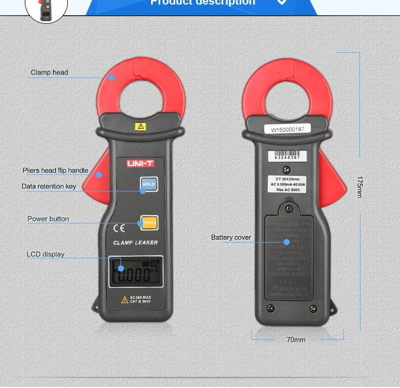UNI-T UT251C Leak Clamp Meter - 600A High Precision Ammeter | Auto Range RS-232 - Image 3
