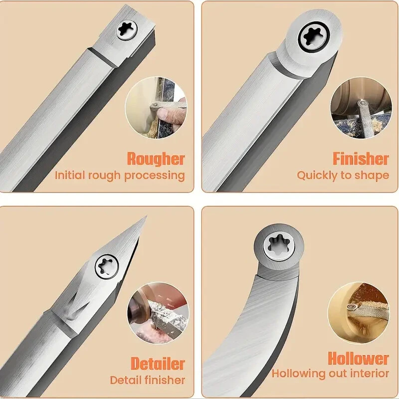 WenCrew 8Pcs Tungsten Carbide Cutter Set for Wood Lathe | 11mm Square & Round Inserts - Image 2