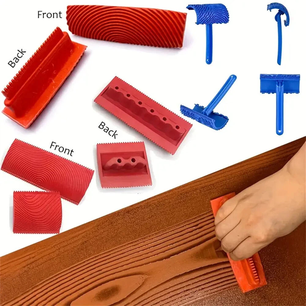 6PCS Wood Graining Tool Set - DIY Faux Wood Roller for Realistic Wall Art Decor - Image 3