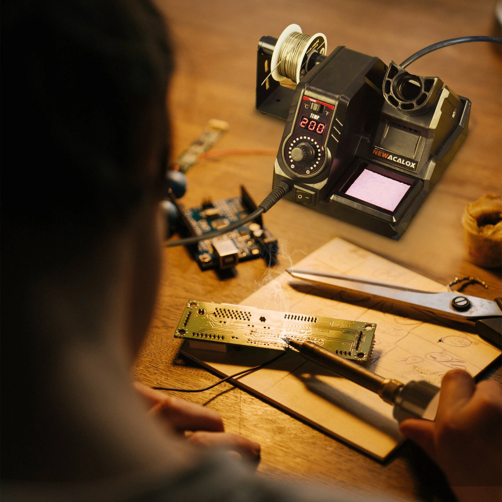 NEWACALOX 130W SMD Rework Station | 110V/220V Soldering Iron Set with Temp Adjust LCD & Desoldering Pump - Image 3