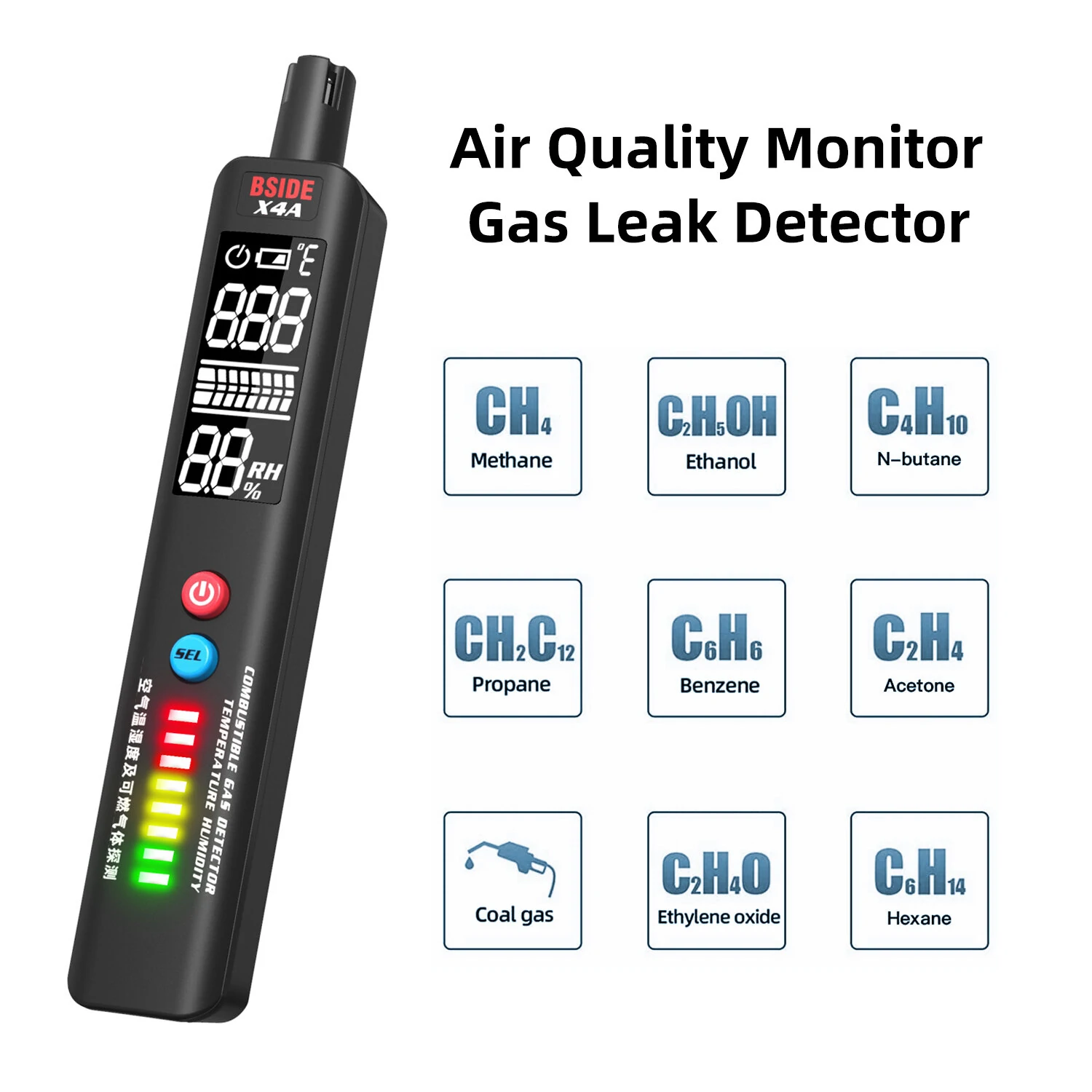 BSIDE X4A Gas Leak Detector - Propane Methane Butane Sniffer with 8 LED Indicators - Image 2