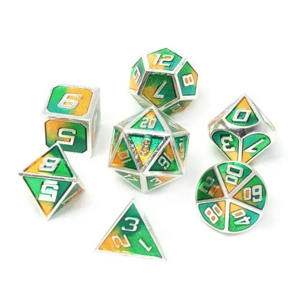 Metal Polyhedral Dice Set - 7Pcs Mixed Color RPG DND Dice with Velvet Bag | Zinc Alloy - Image 5