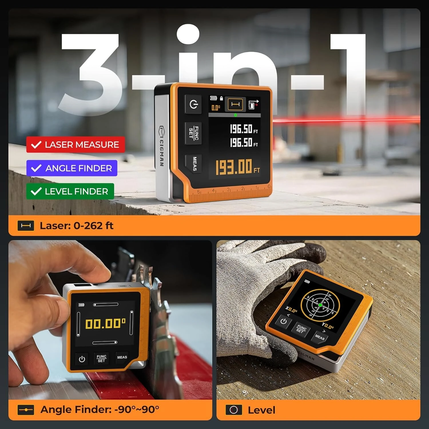 CIGMAN CD-80 Laser Tape Measure 80M | USB-C Rechargeable with Tilt Sensor - Image 2