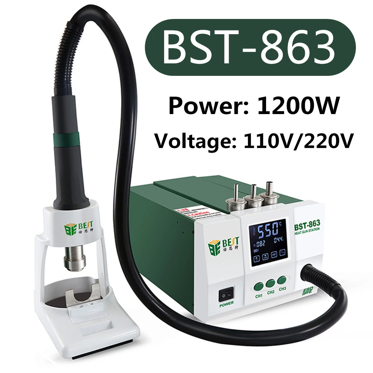 BST-863 1200W SMD Rework Station - Intelligent LCD Touch Screen - 110V/220V - Image 3