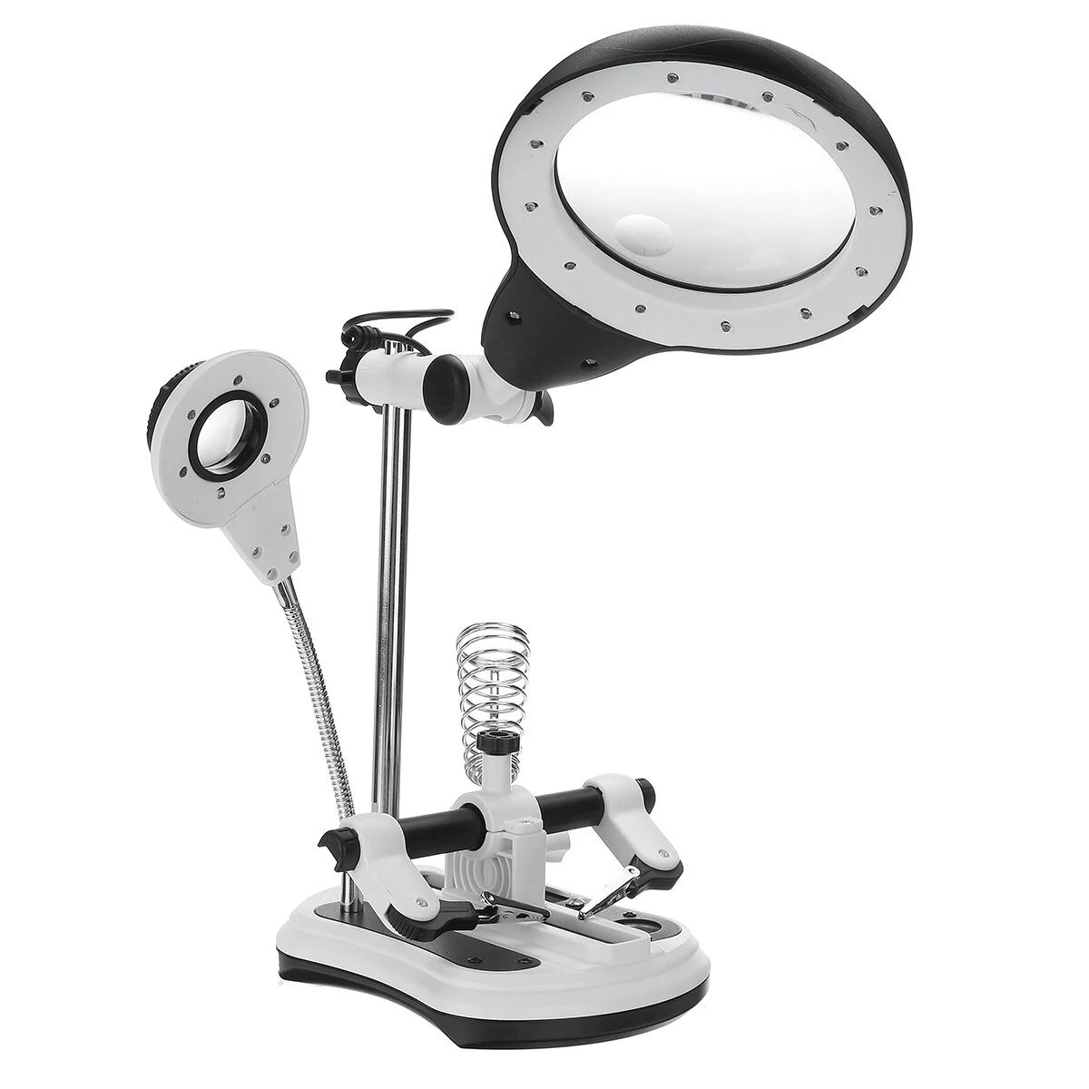 LED Soldering Iron Stand with Helping Hand Clamp & Magnifying Glass - Image 4