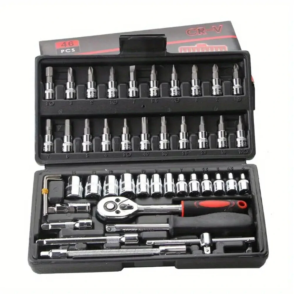 46PCS Professional Car Repair Tool Kit - Chrome Vanadium Ratchet Wrench Set - S2 Steel - Image 2