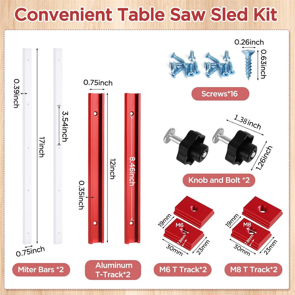 DIY Table Saw Crosscut Sled Kit - 17Inch UHMW Bars & 12Inch T-Tracks | Fits 3/4 x 3/8 Miter Slot - Image 3