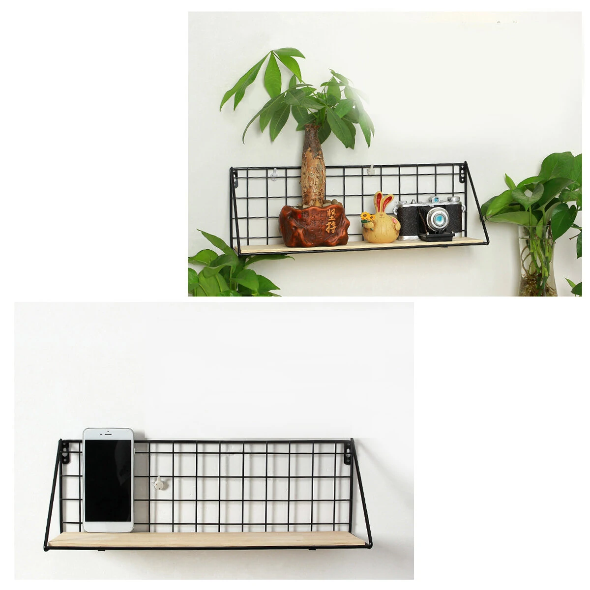 Wooden Iron Wall Shelf - Home Storage Holder & Hanging Storage Box - Image 2