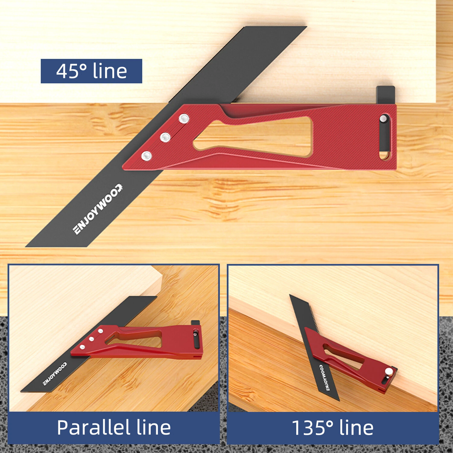 ENJOYWOOD 3PCS Multi-angle Measuring Ruler - Metric & Imperial Scale Woodworking Tool - Image 4