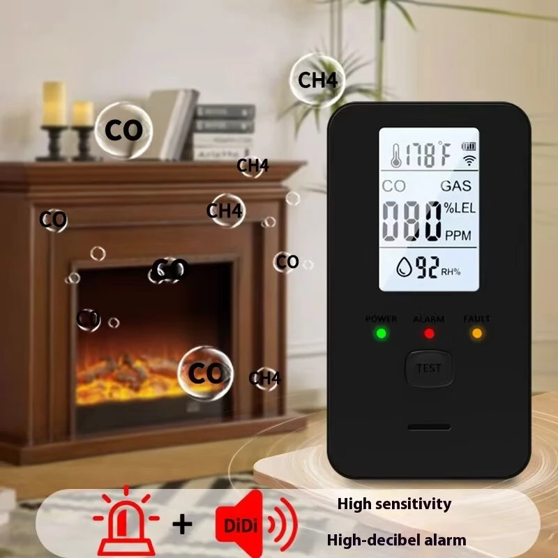 Gas Alarm - 4-in-1 Monitor for Methane, CO, Temp & Humidity | High Decibel Warning & LCD Display - Image 3