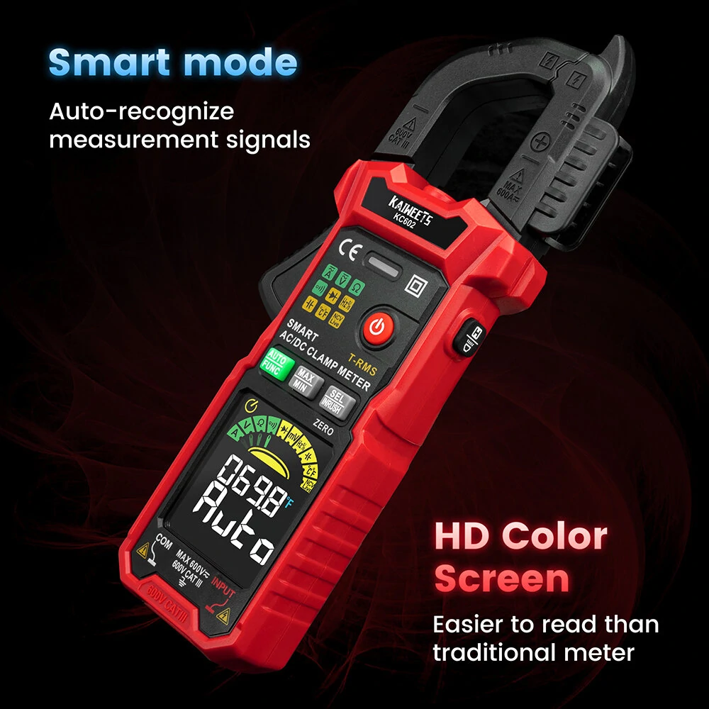 KAIWEETS 602 Digital Clamp Meter - 600A AC/DC - HD Color Screen & Intelligent Mode - Image 5