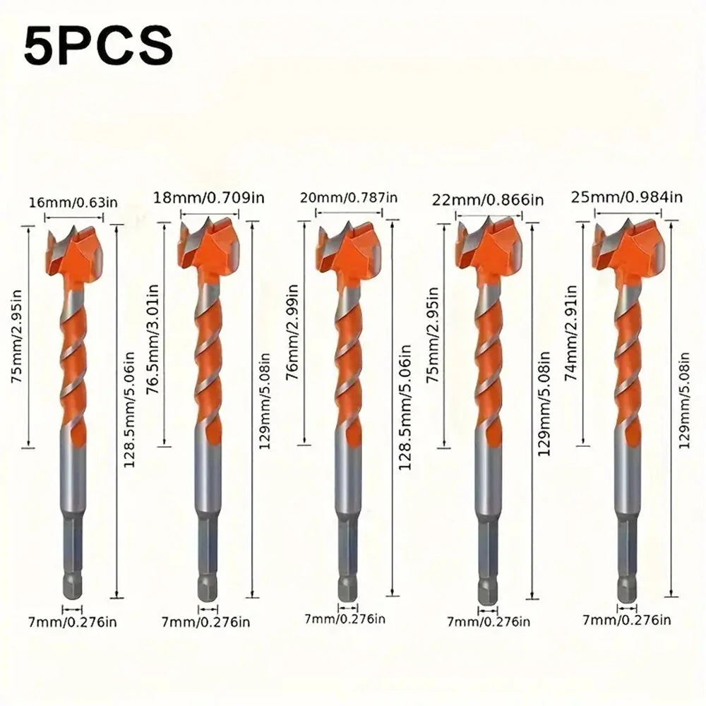 5PCS Carbide Hinge Boring Forstner Drill Bits - Hex Shank for Wood & Locks - Image 3