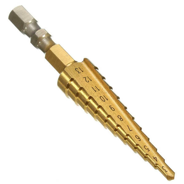 HSS Titanium Coated Step Drill Bit | 3-13mm Range | 1/4 Inch Hex Shank - Image 2